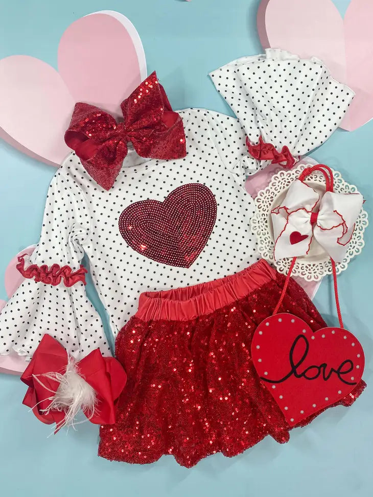 Heart & Polka Dot Sequin Skirt Set