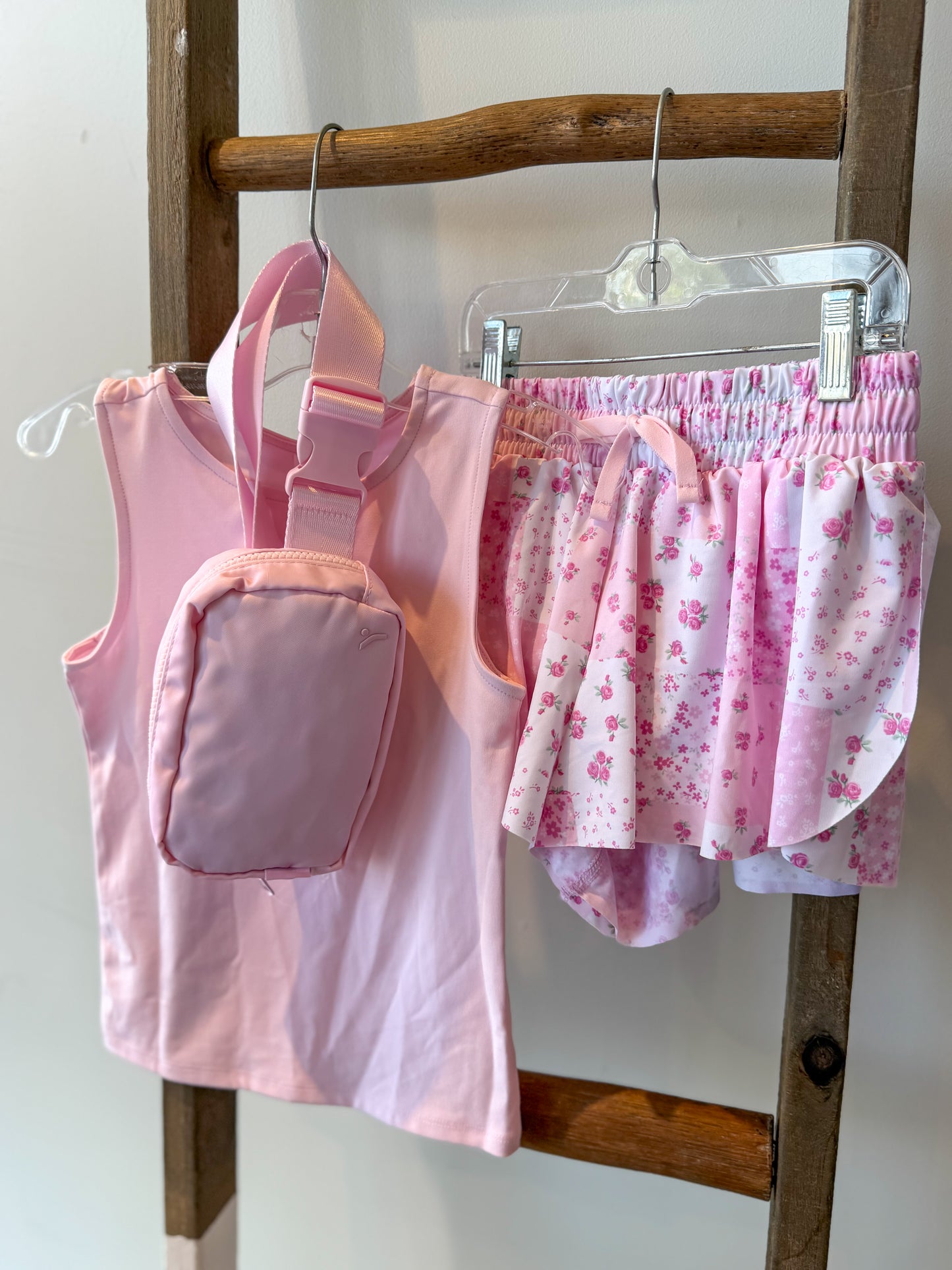 Girls tank flow shorts pink floral