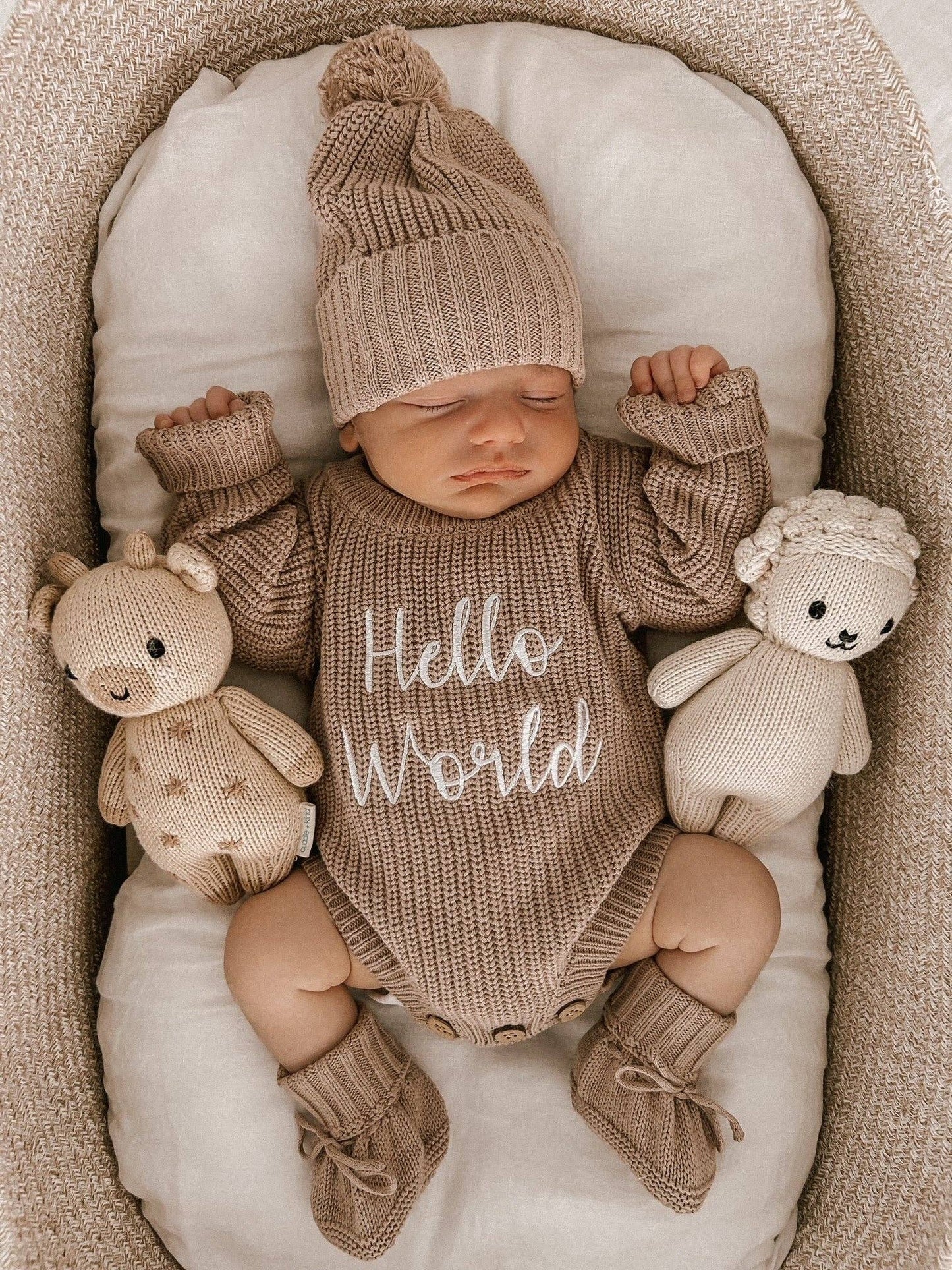 HELLO WORLD - RIBBED KNIT ROMPER | TEDDY BROWN