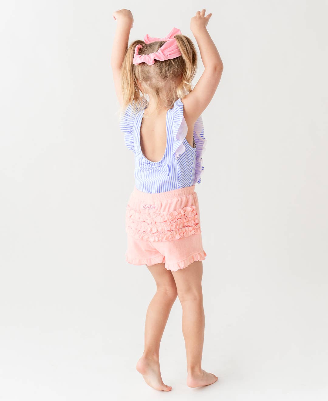 Girls Periwinkle Blue Seersucker Waterfall One Piece Swimsuit