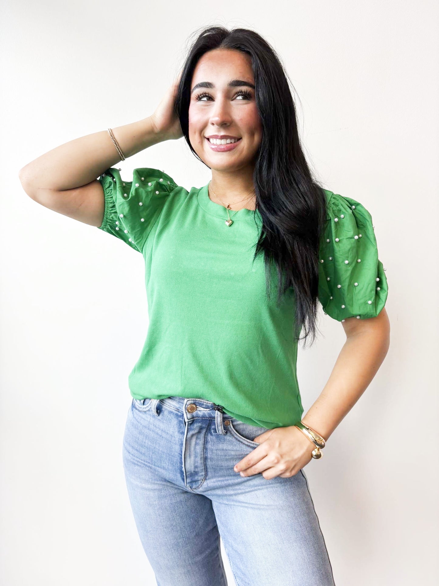 Green Pearl Sleeve Top