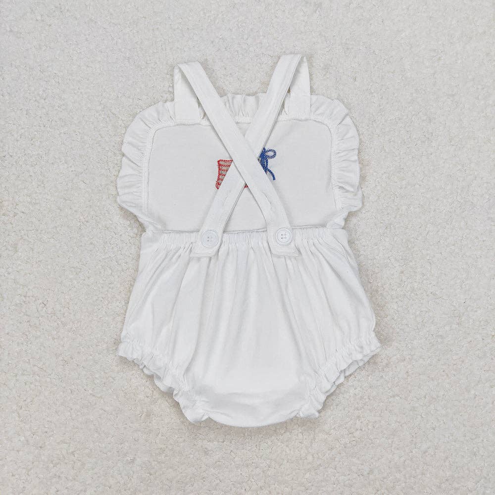 Baby Infant Girls Ruffle White Flag 4th of July Rompers