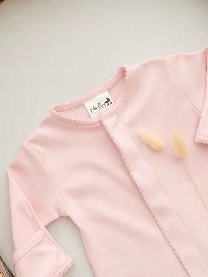 Pink Pima Cotton Footie with Pink Picot