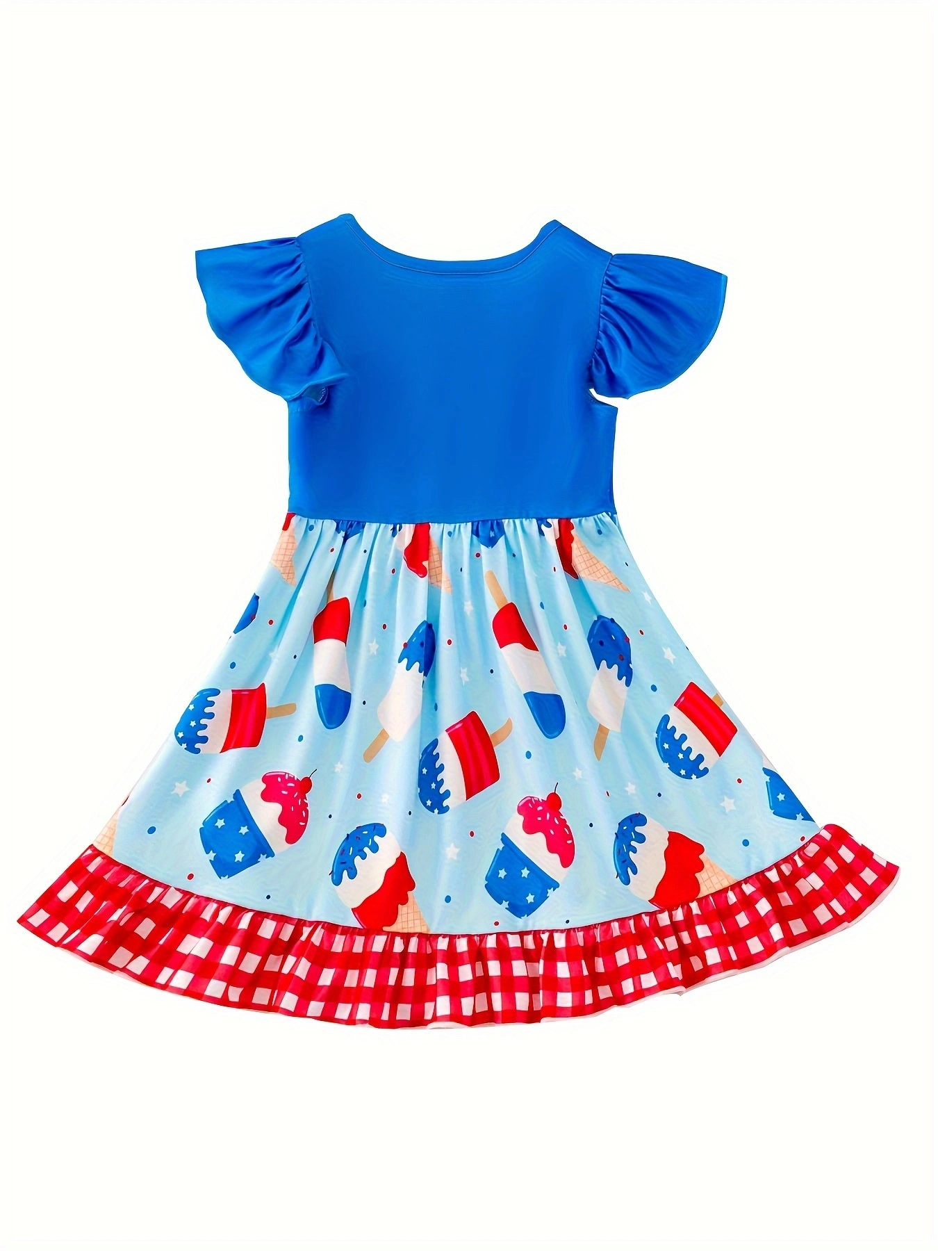 Independence Day Ice Cream Print Girls Ruffle Dress