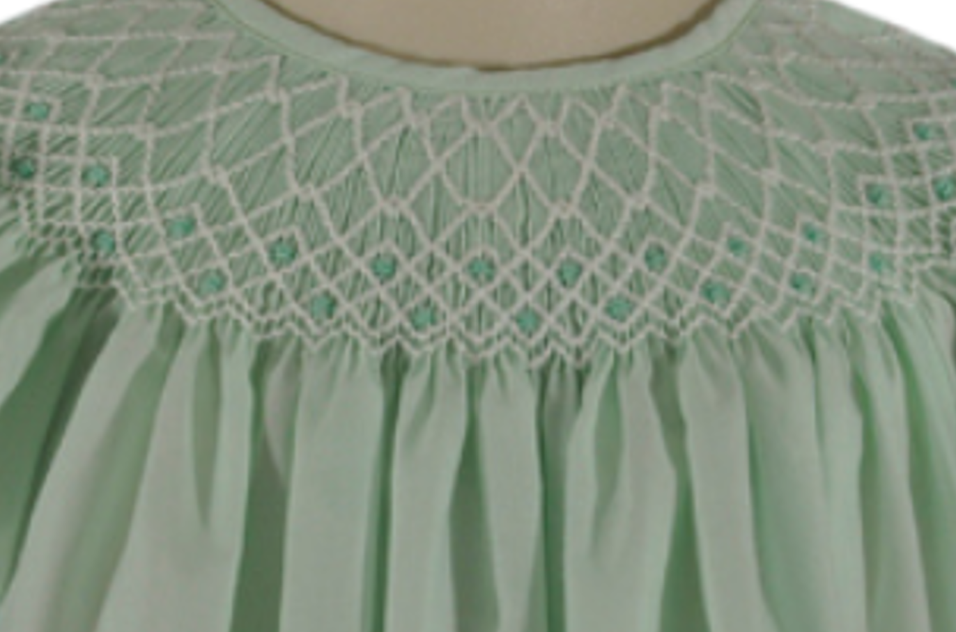 Mint Geometric Smocked Short Sleeve Bishop Dress