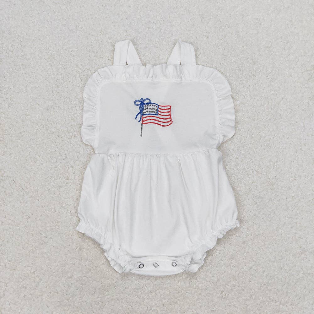Baby Infant Girls Ruffle White Flag 4th of July Rompers