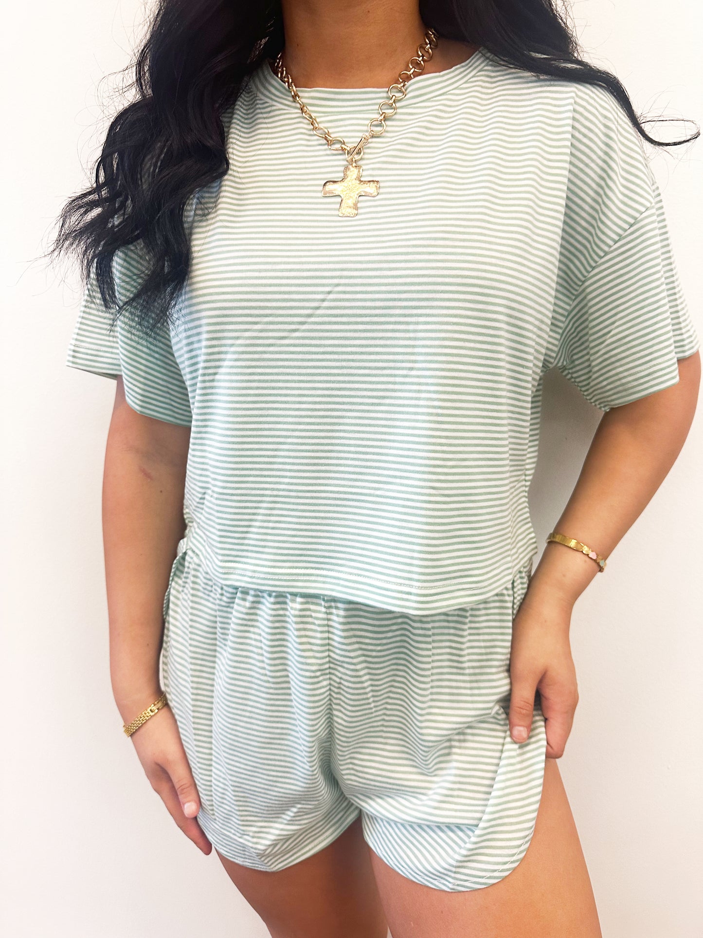 Green and White Striped Set