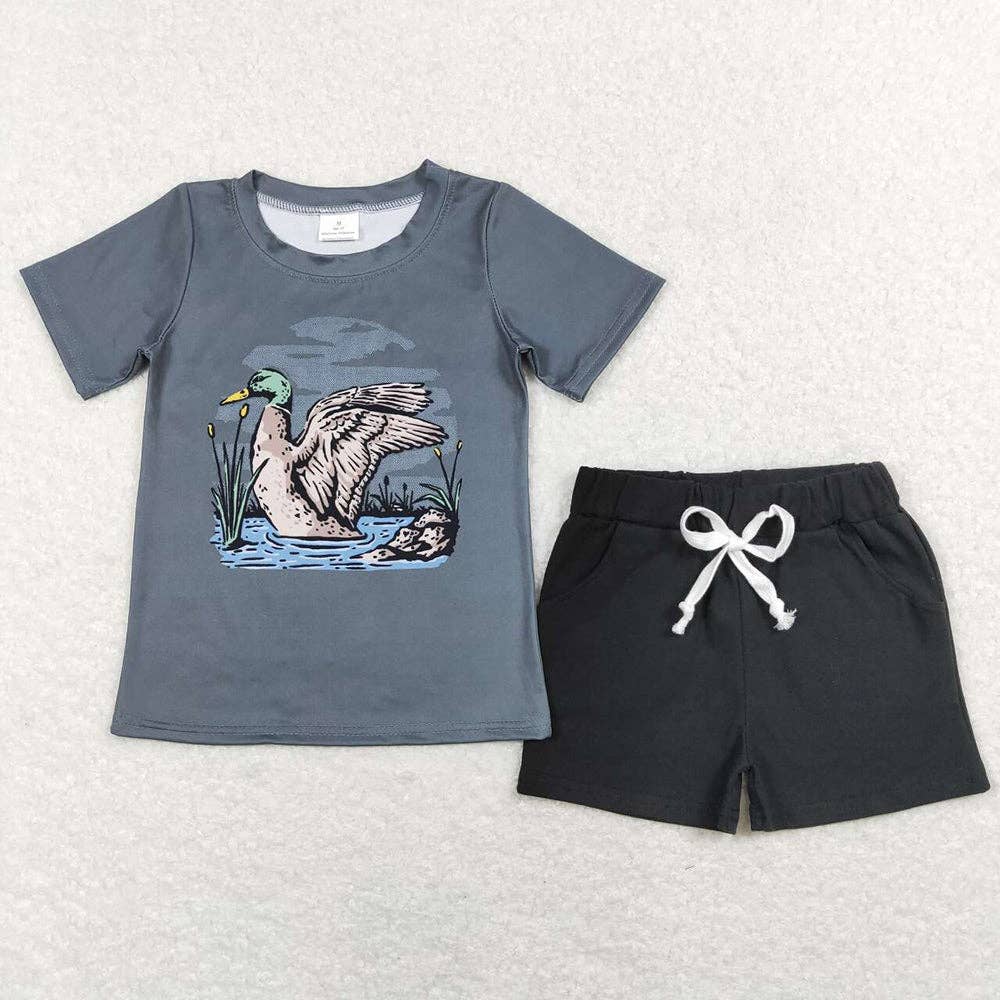 Baby Boys Green Mallard Duck Tee Shirts Black Shorts Summer