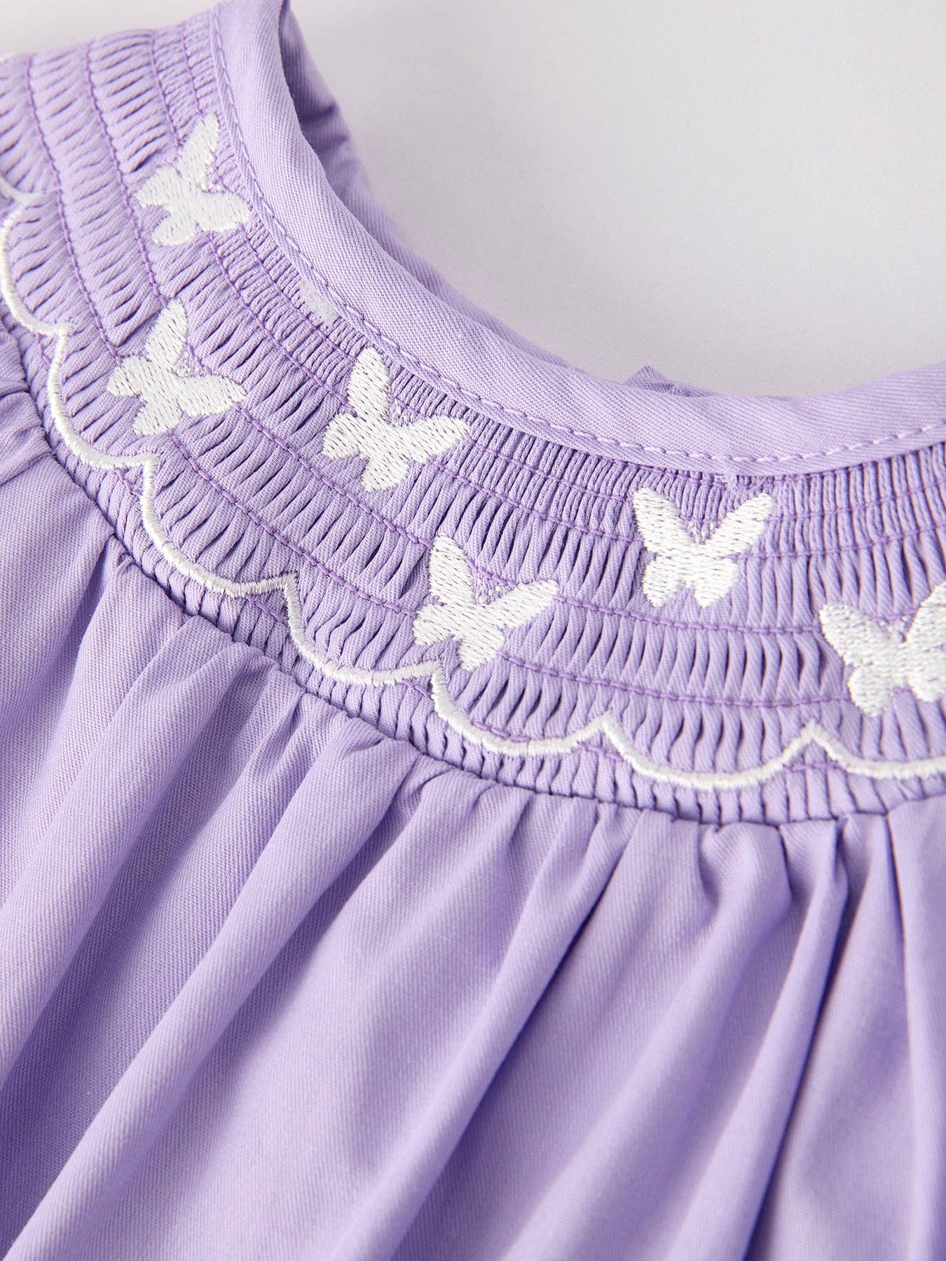 Girls Butterfly Smocking Embroidered Purple Romper