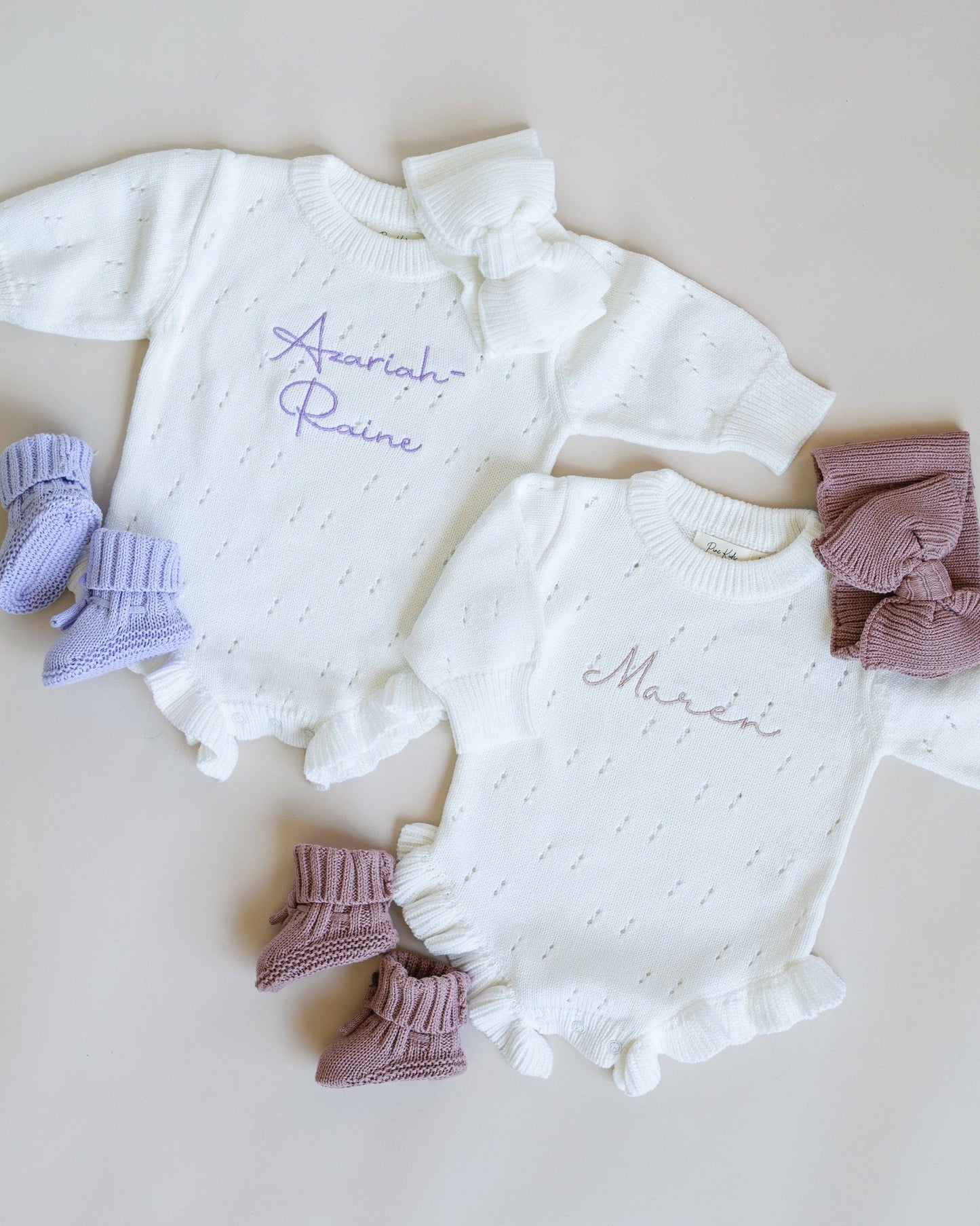 Pointelle Frill Knit Romper - Cloud