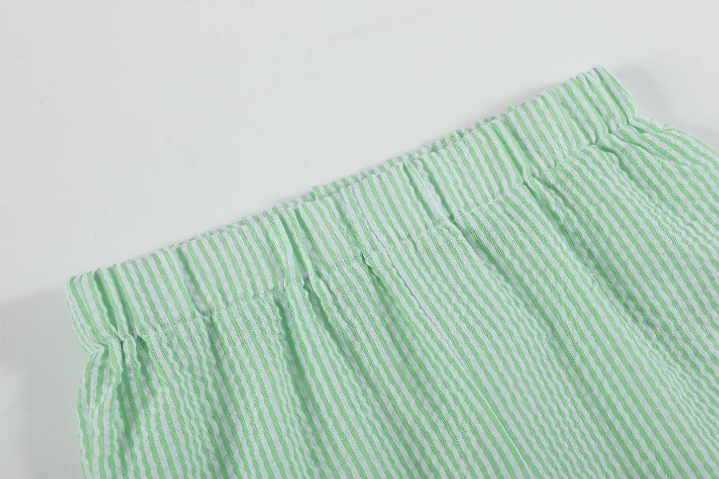 Green Seersucker Shorts and Easter Bunny Smocked Shirt Set