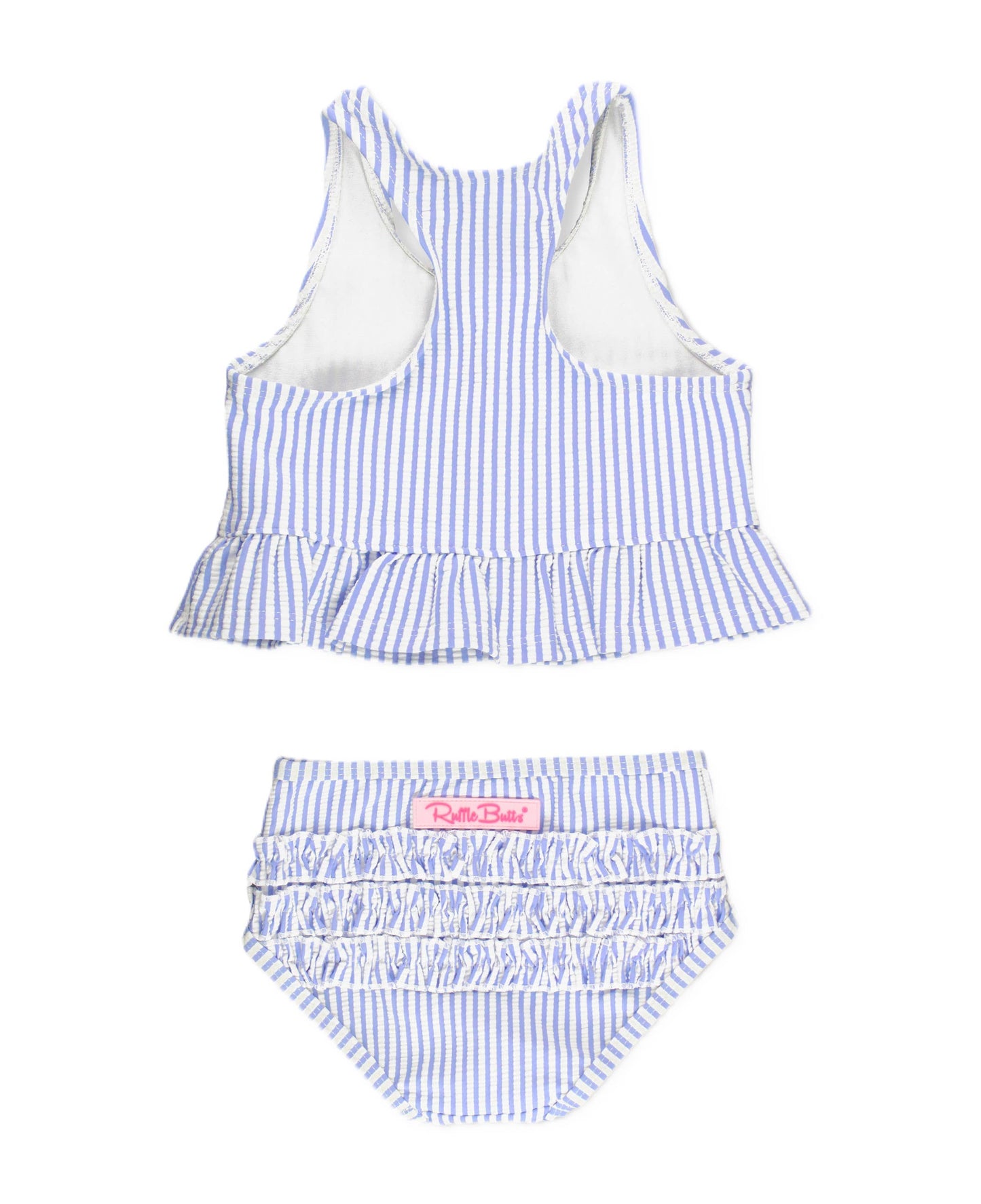 Girls Periwinkle Blue Seersucker Peplum Tankini