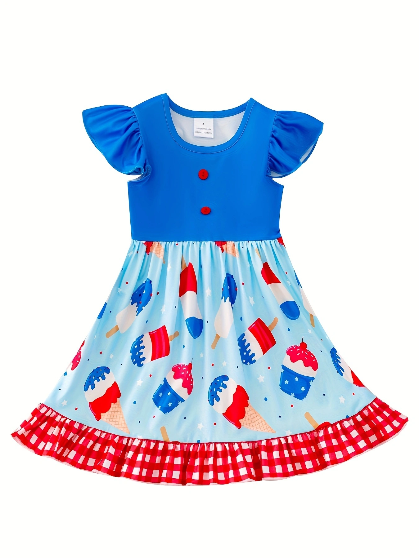 Independence Day Ice Cream Print Girls Ruffle Dress