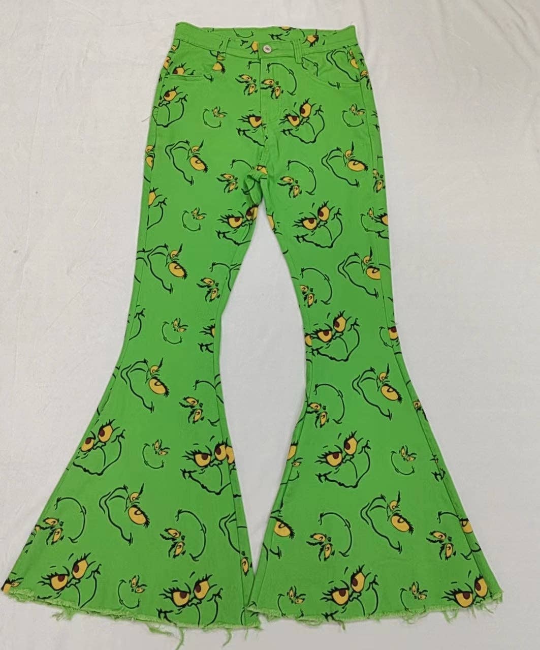 Adult Women Christmas Frog Face Denim Bell Pants Jeans