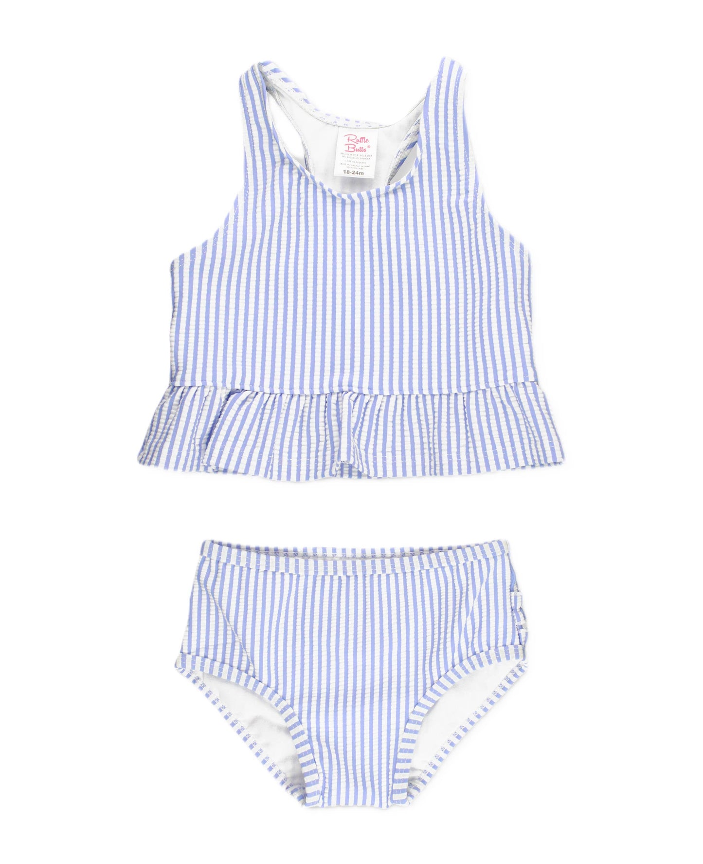 Girls Periwinkle Blue Seersucker Peplum Tankini