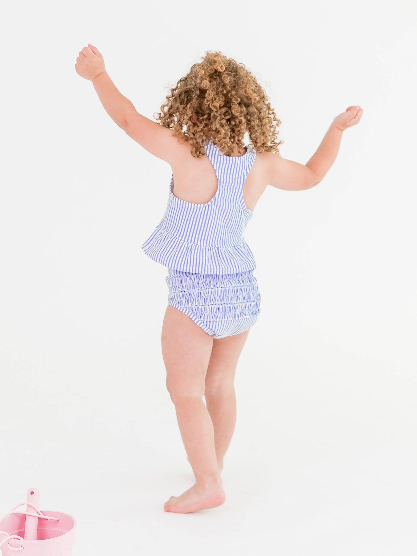 Girls Periwinkle Blue Seersucker Peplum Tankini