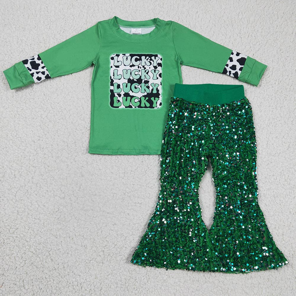 Lucky St Patrick Day Sequin Pants Set