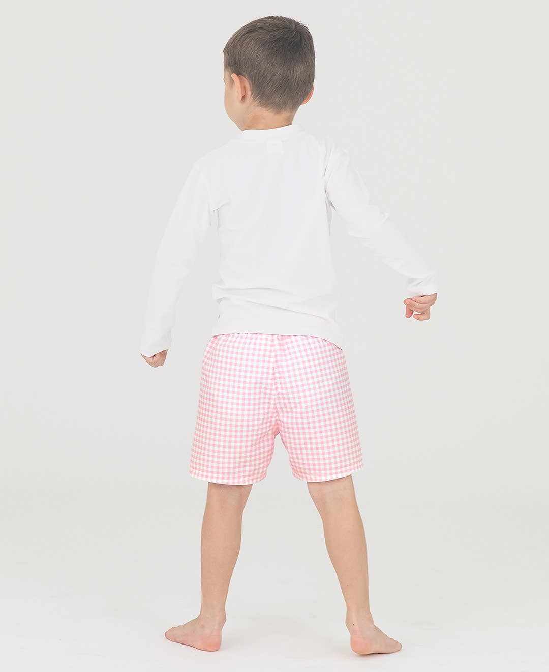 Boys Pink Gingham Swim Trunks