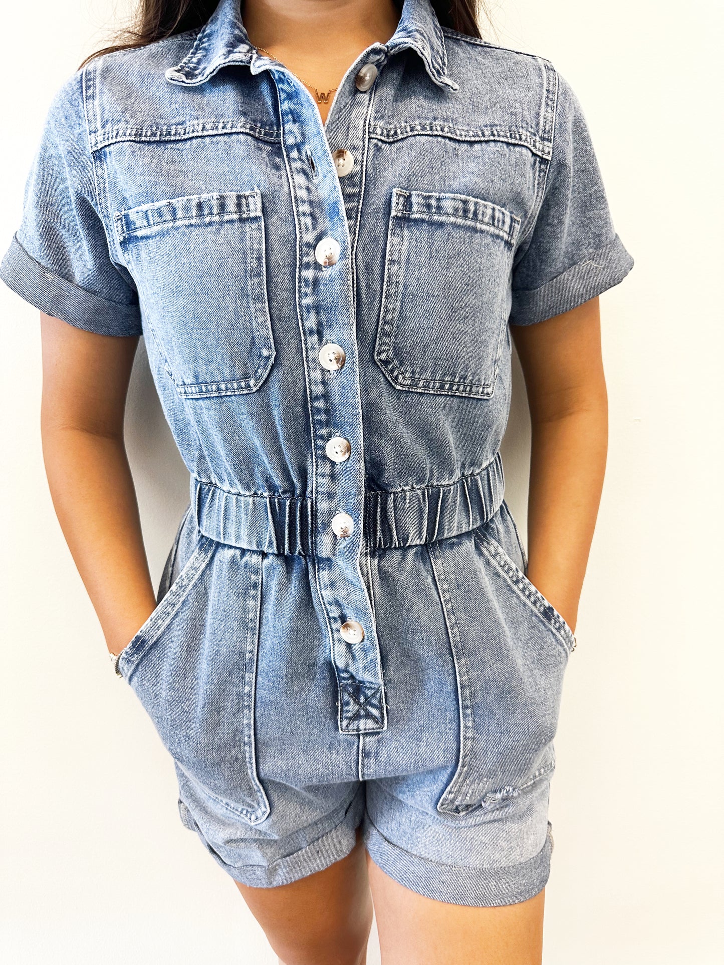 Button-up Denim Romper