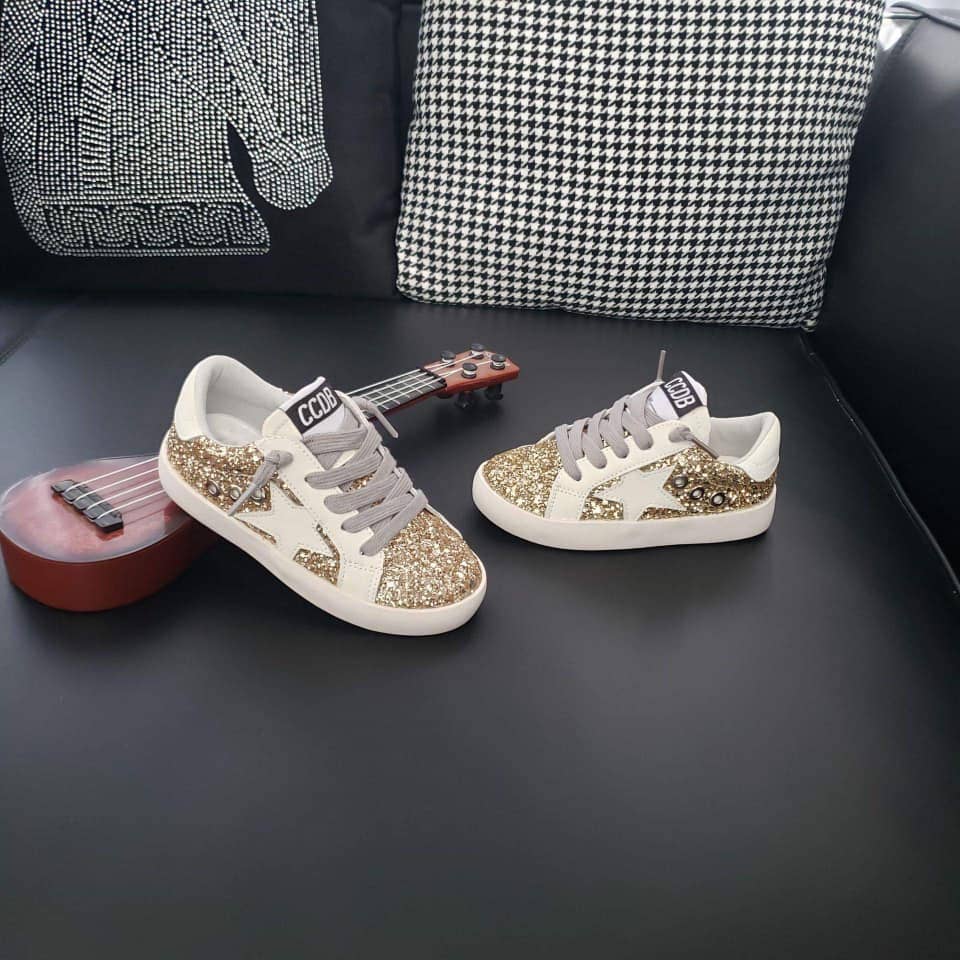 Gold Glitter Star Sneakers White Accent