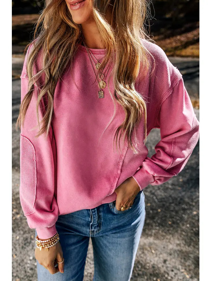 Olivia Waffle Knit Patchwork Sweatshirt