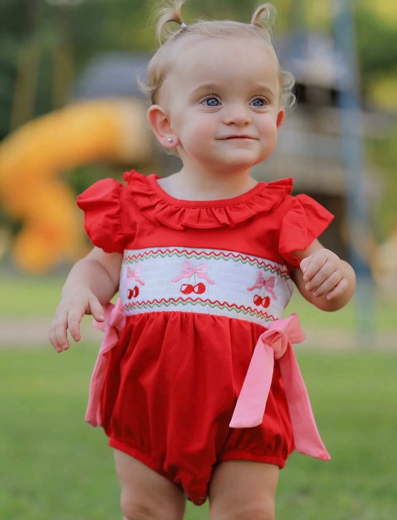 Red Cherry bow girls romper
