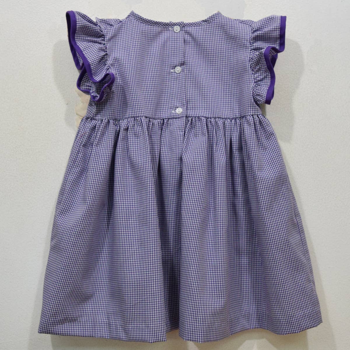 LSU Tigers Embroidered Purple Gingham Ruffle Dress