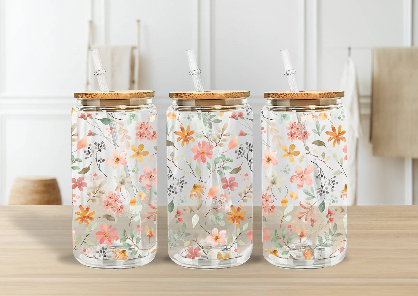 Wild Flowers 16 oz Glass Cup - Floral, Garden, Nature
