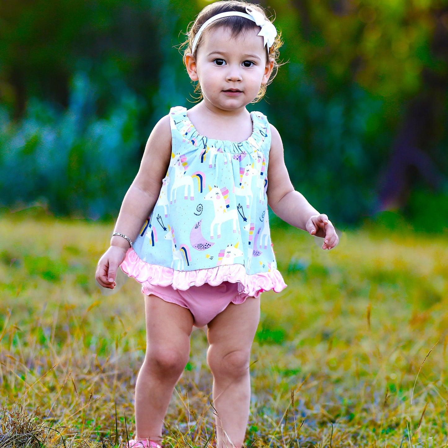 Baby Big Girls Toddler Unicorn Rainbow Swing Tank Top Tee