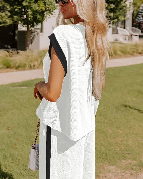 Effortless Style Contrast Pockets Top And Pants Set