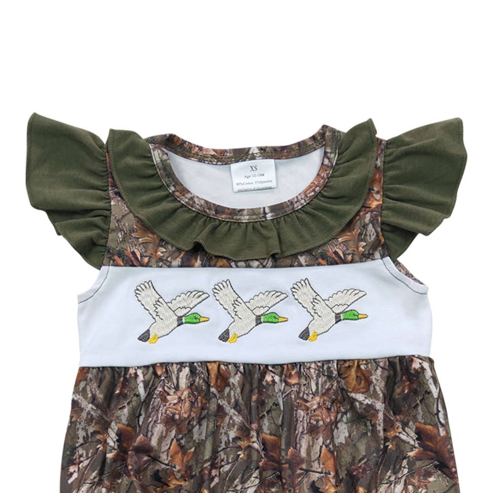 Baby Girls Camo Mallard Duck Embroidery Rompers