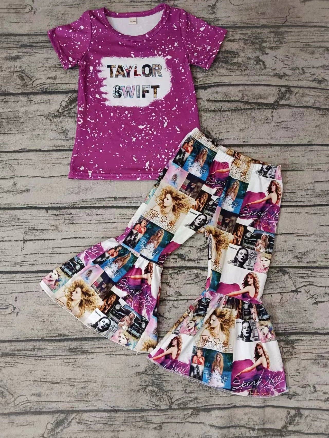 Girls Singer Purple Top Flare Pant Clothes Set