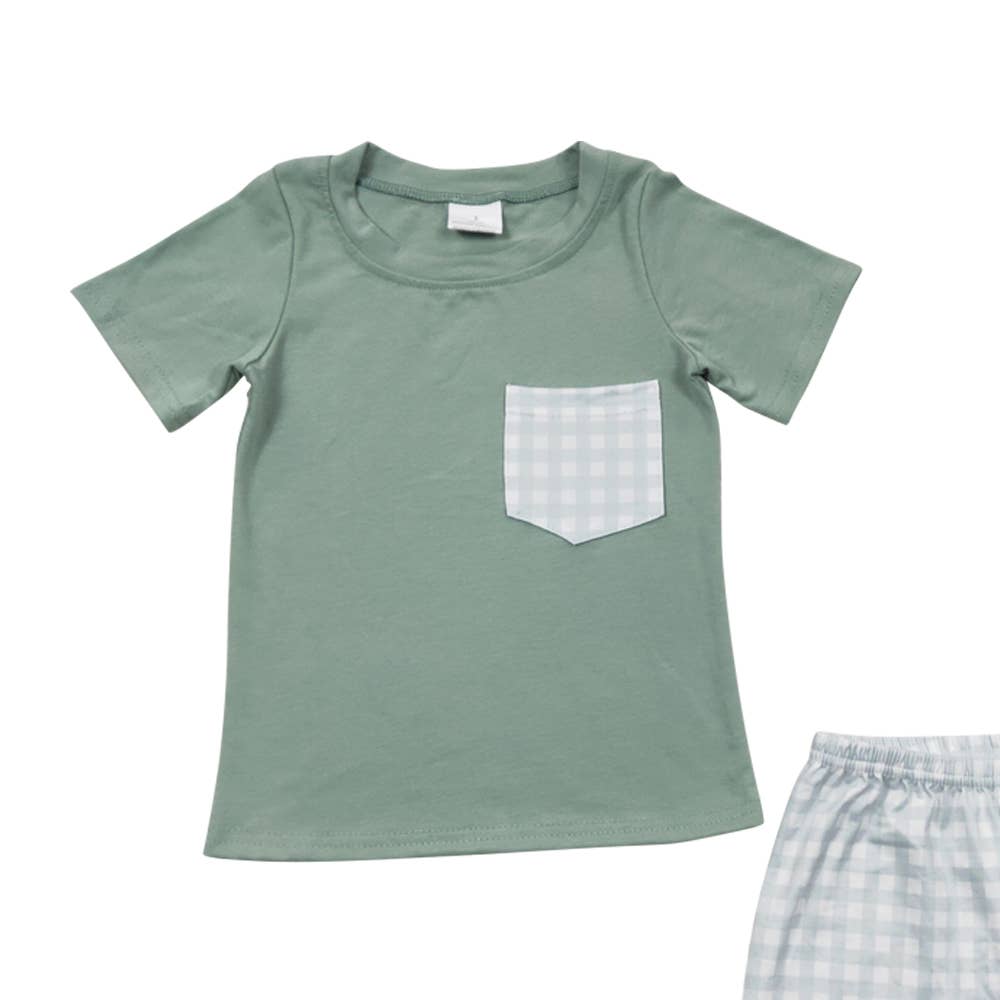 Baby Boys Green Plaid Pockets Shorts Sets