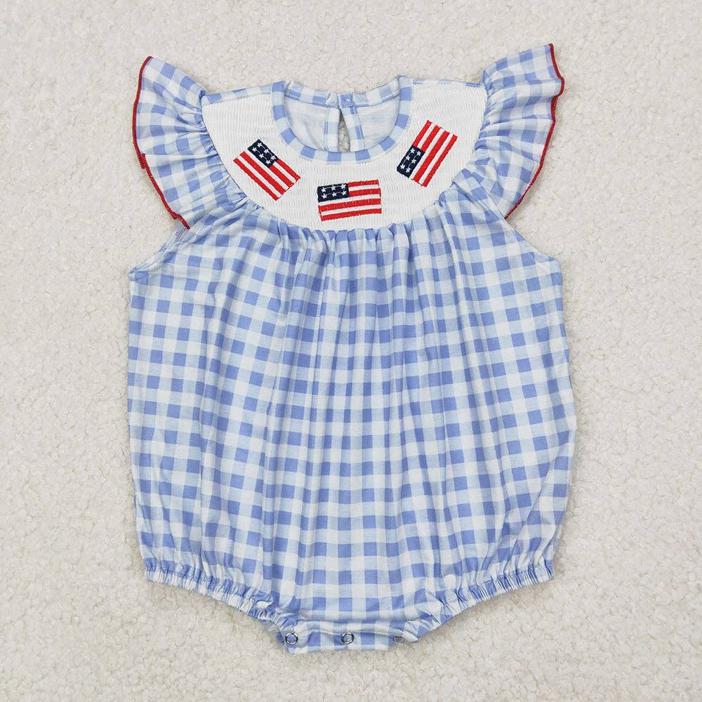 Smocked Sibling Boys Baby Girls 4th Of July Flags Rompers Dresses