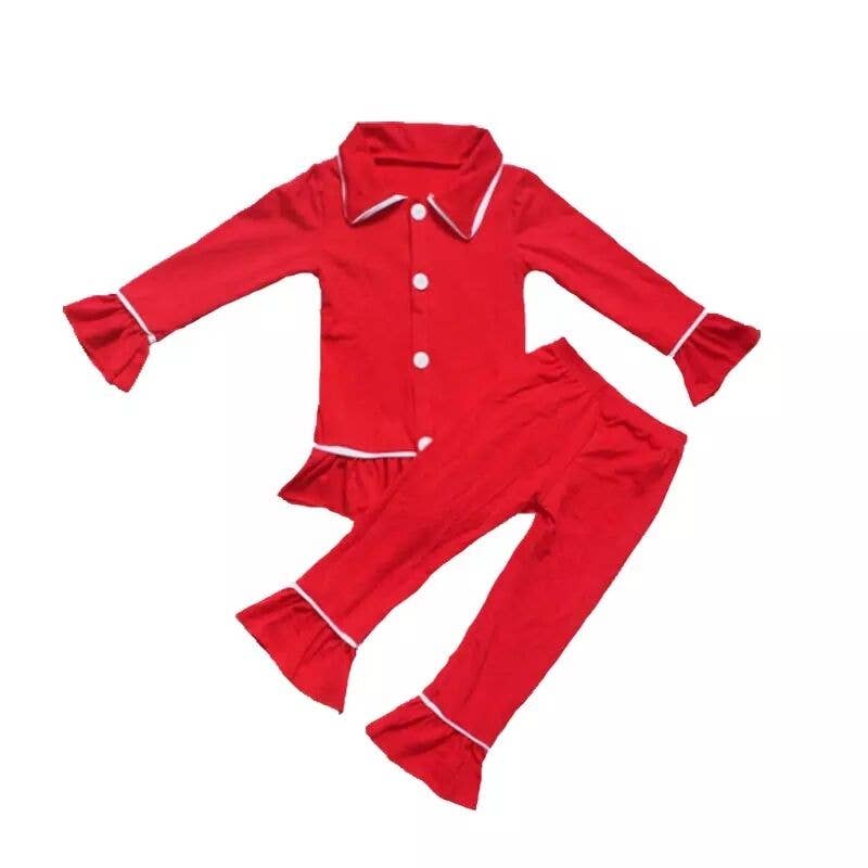 Baby girls red color cotton Christmas pajamas pants clothes sets