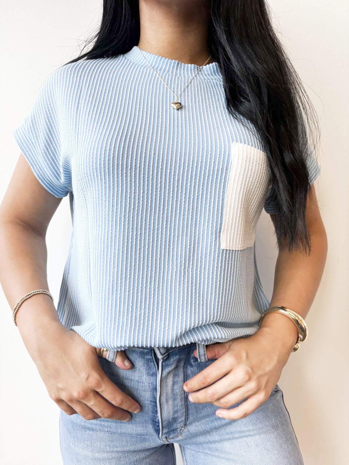 Ribbed White Pocket Shirt