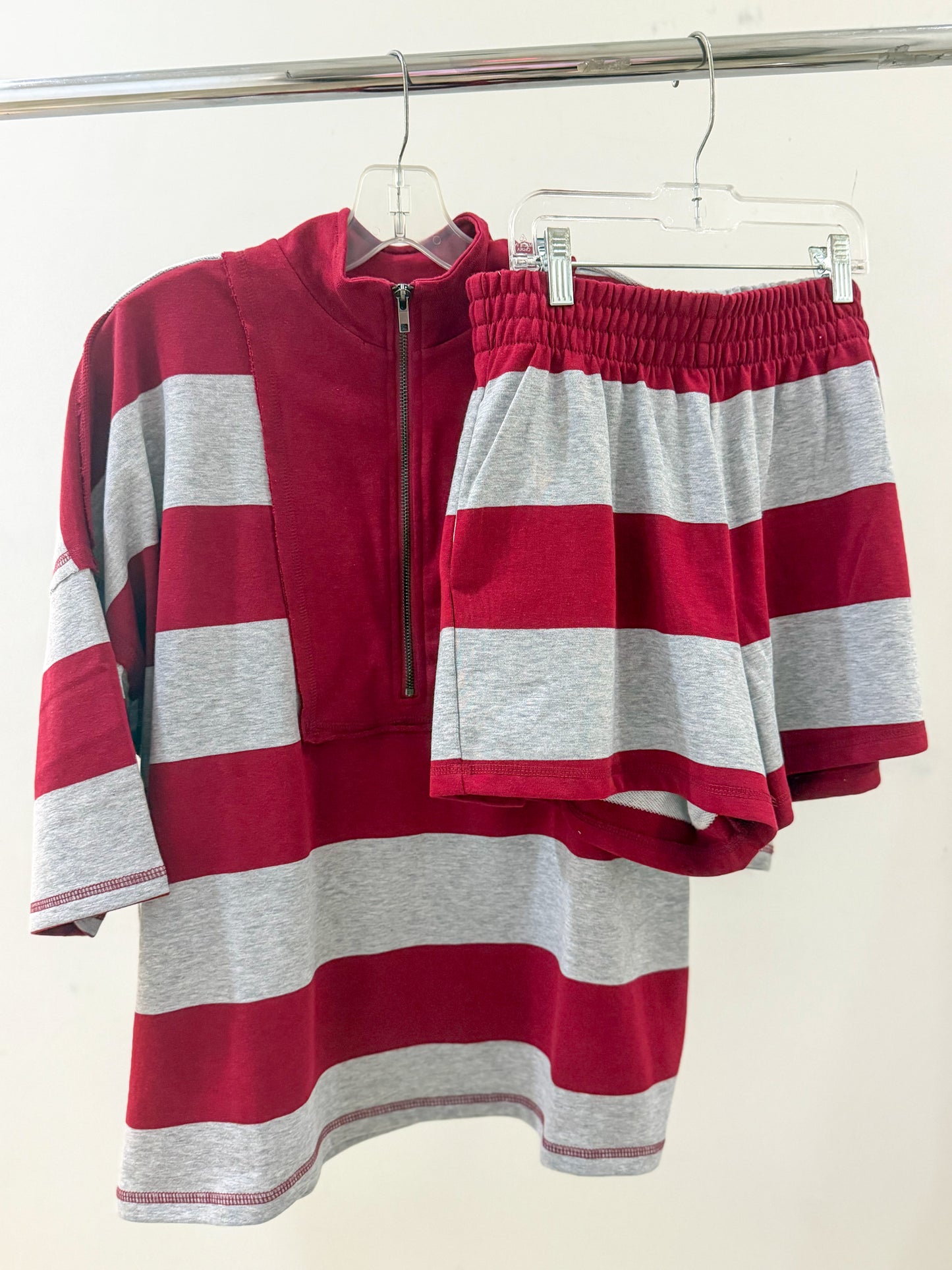 Frenchterry Striped Half Zip Top and Short Set