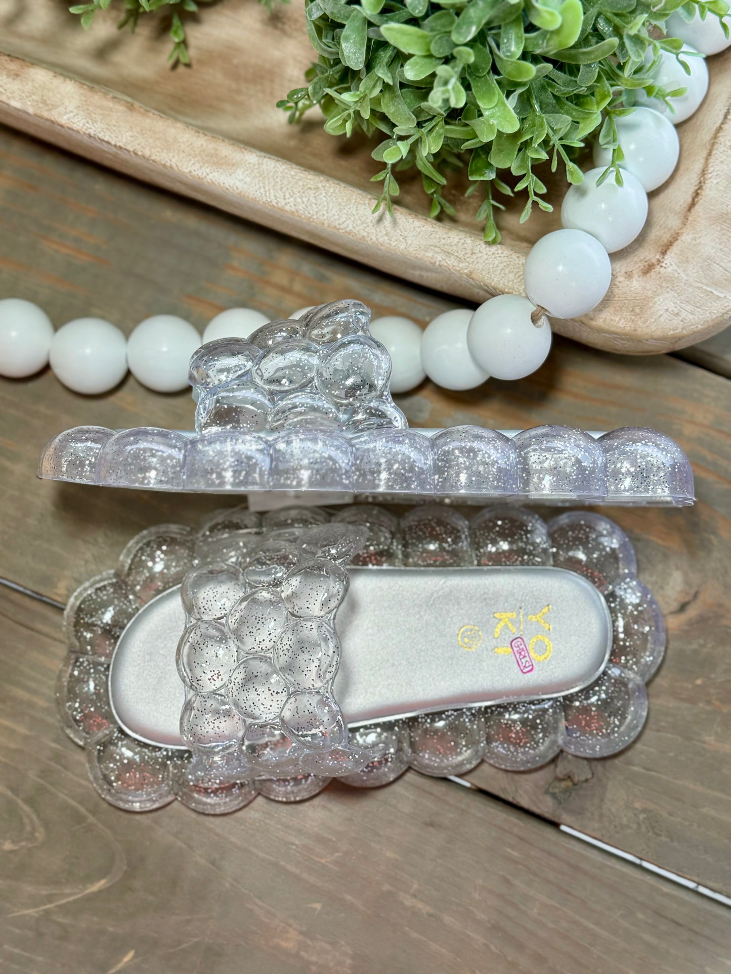 Girls Clear Glitter See thru Bubble Slides