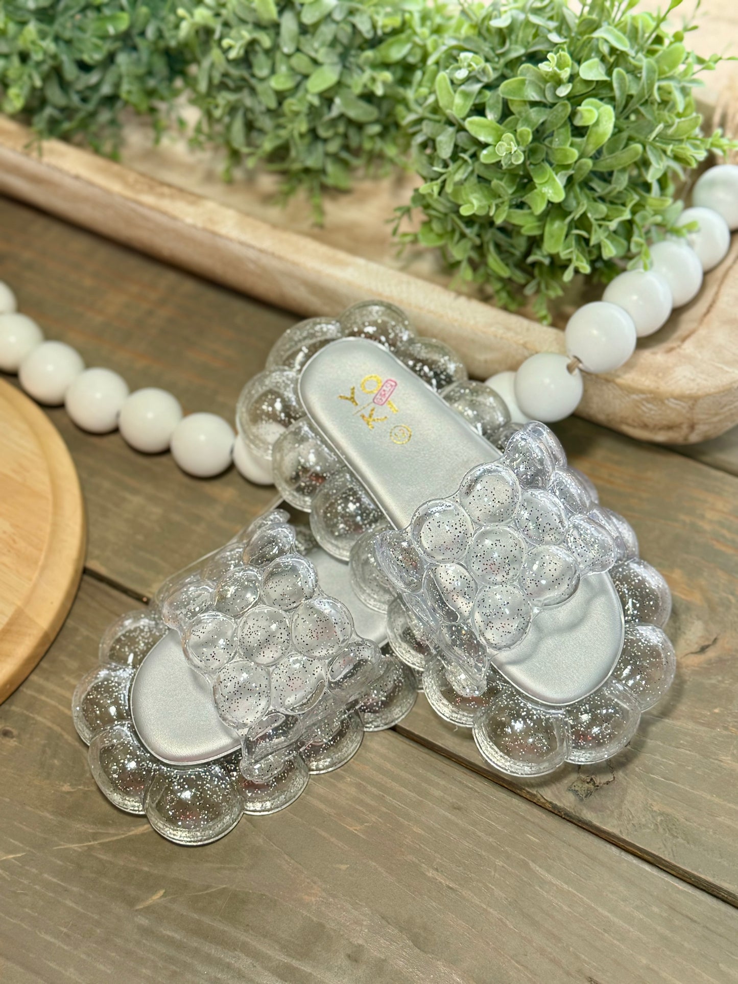 Girls Clear Glitter See thru Bubble Slides