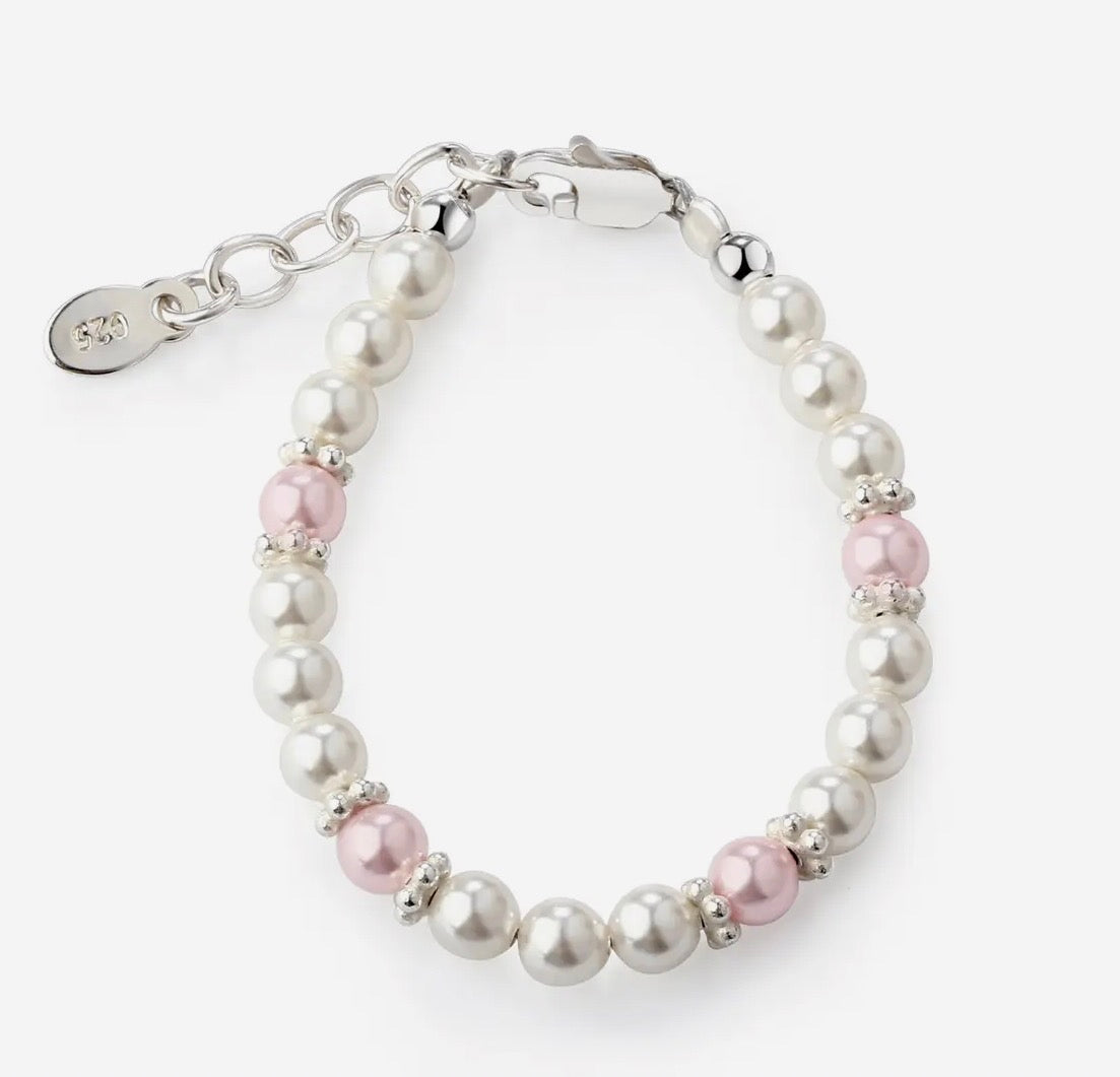 Addie- Girls Sterling Silver Pearl Baby Beaded Bracelet