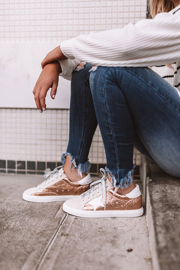 Ladies Rose Gold Star Sneakers
