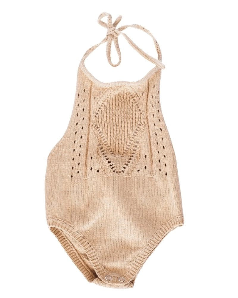 Drake Crochet Halter Romper-Vanilla Cream