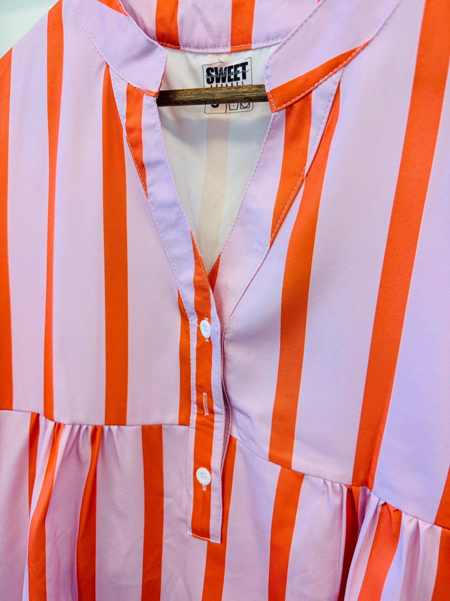 Ladies bubble gum striped shirt