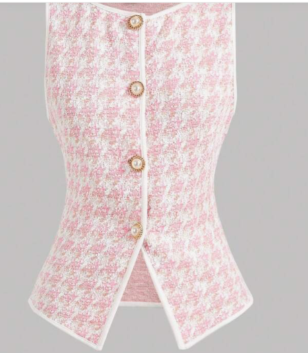 Tweed Gold & Pearl Button Top