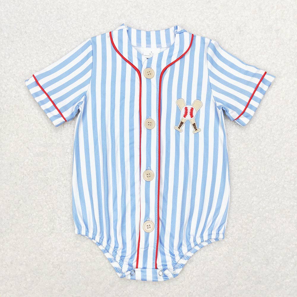 Baby Infant Boys Blue Stripes Baseball Summer Rompers