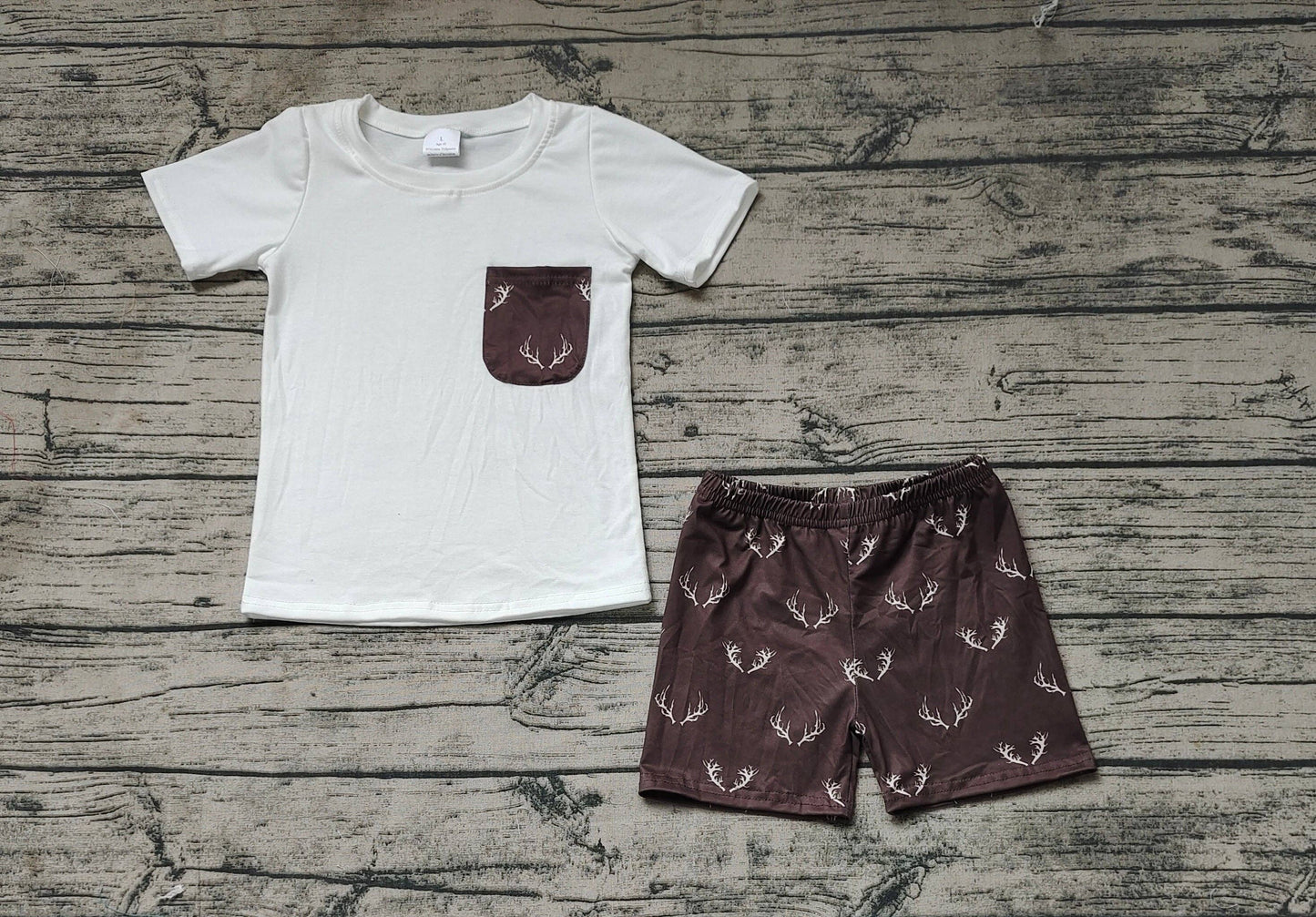 Baby Boys Pocket Short Sleeve Tee Shirts Tops Deer Shorts Clothes Sets