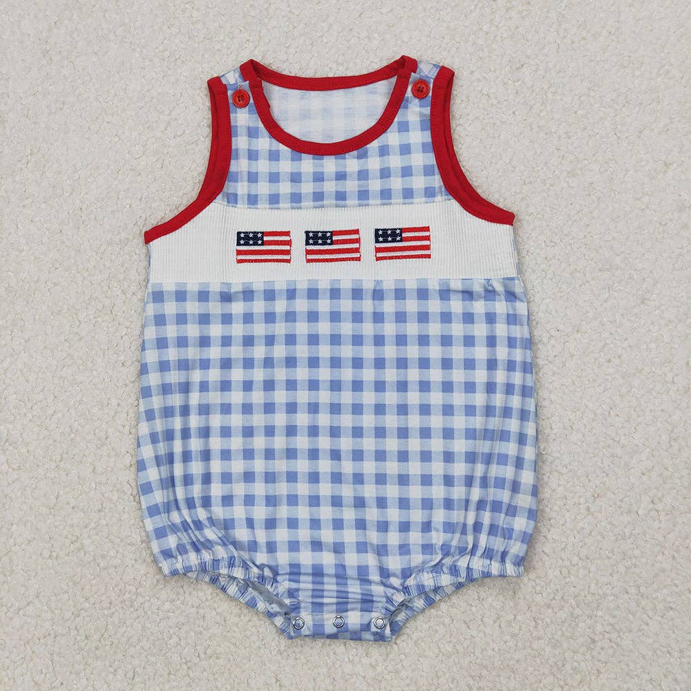 Smocked Sibling Boys Baby Girls 4th Of July Flags Rompers Dresses