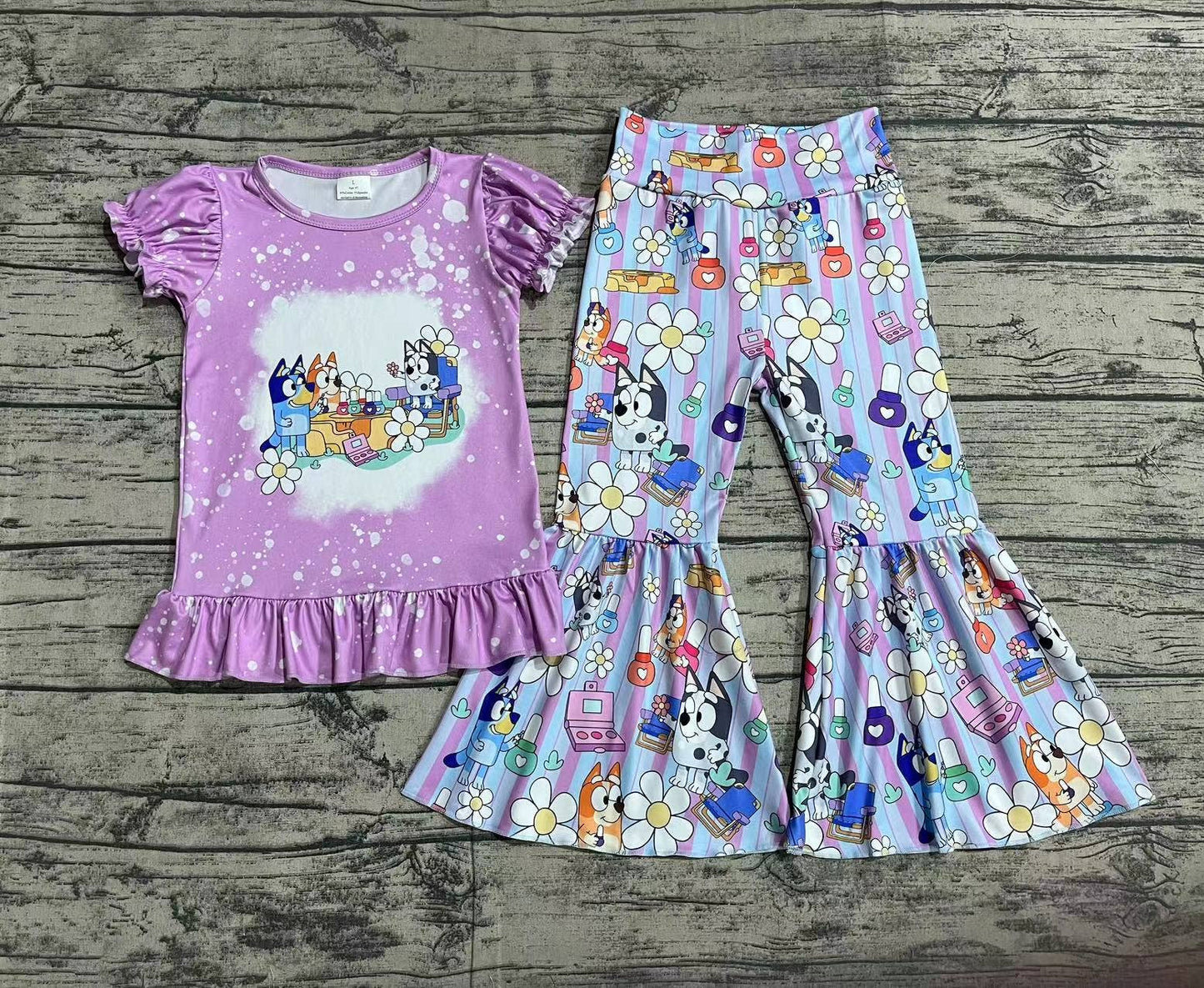 Baby Girls Lavender Family Dog Shirts Tops Bell Pants