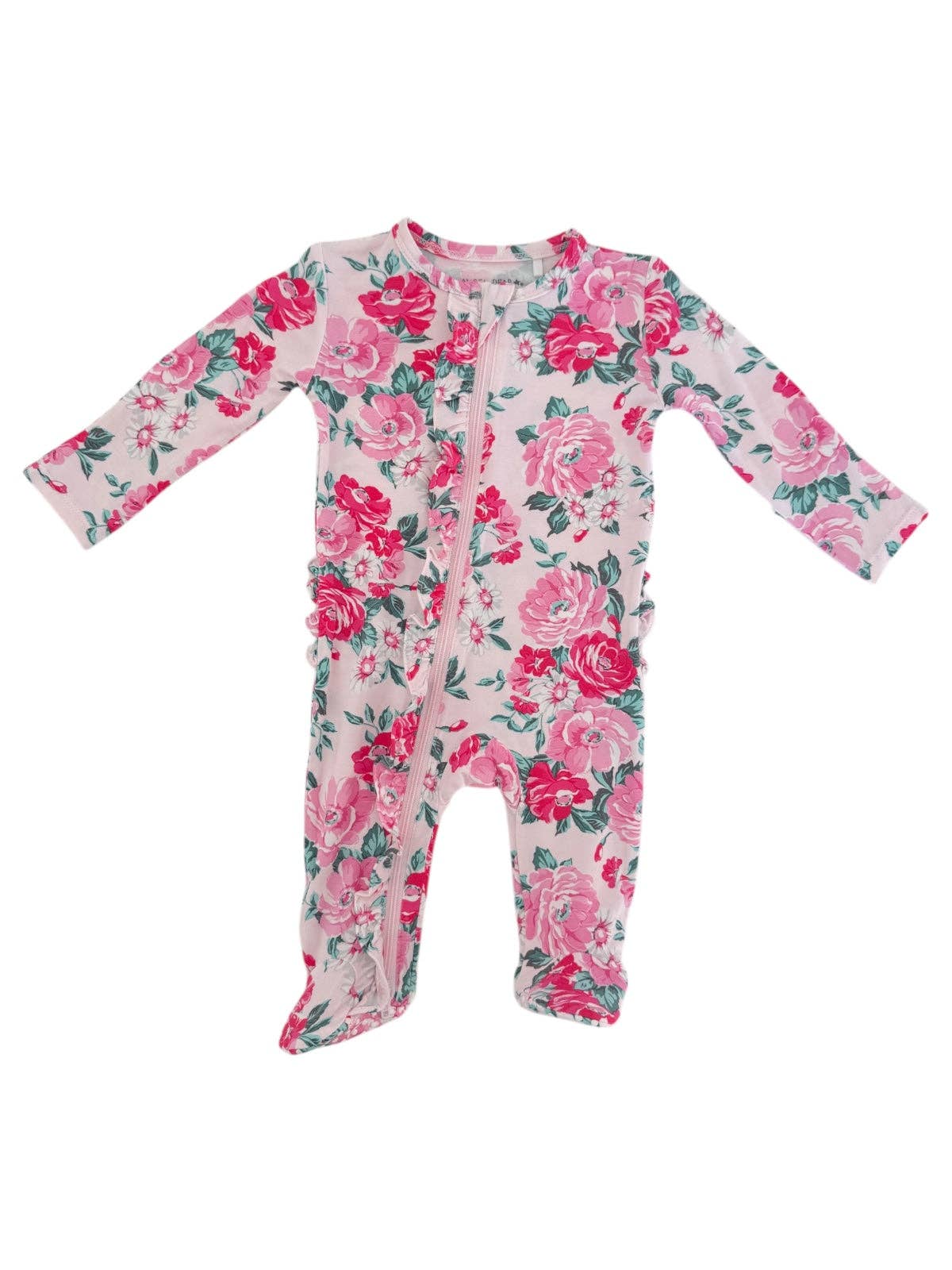 2-Way Zip Ruffle Footie, Pink Splendor
