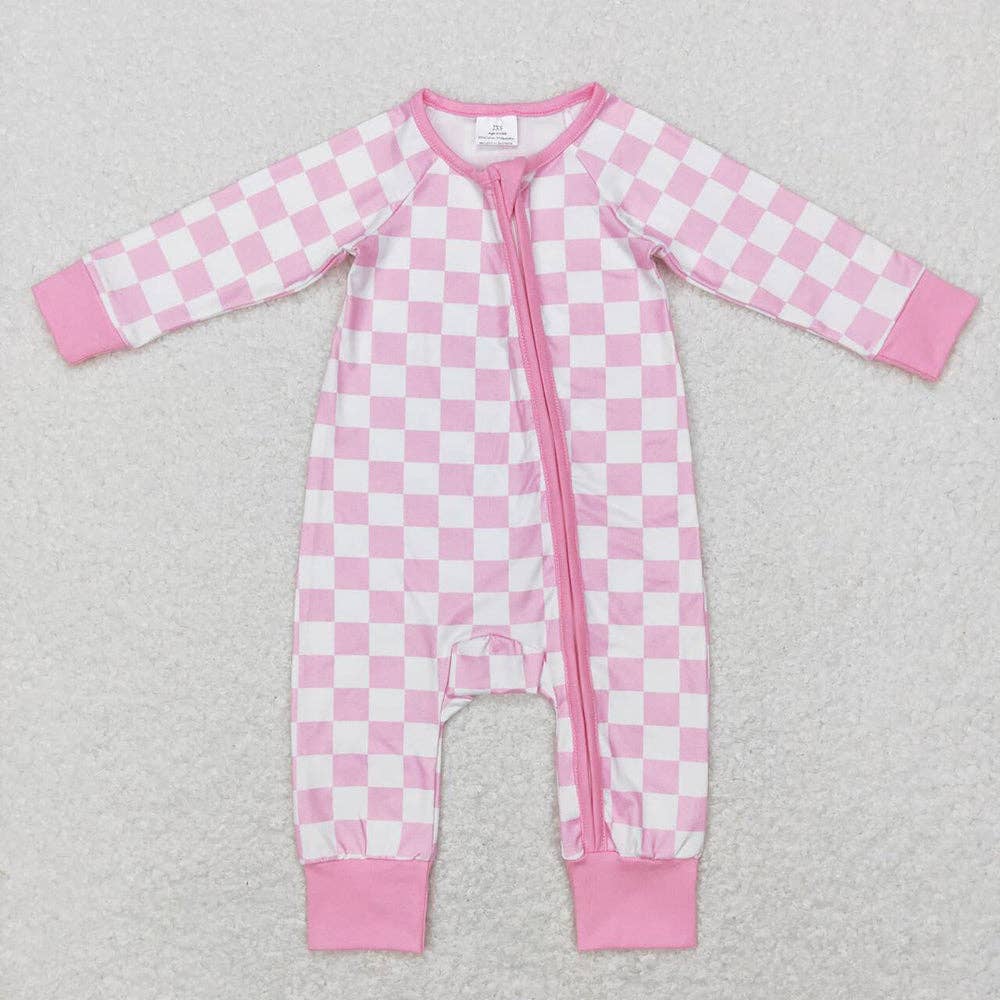Baby Infant Kids Boys Girls Checkered Long Sleeve Zip Sleepe